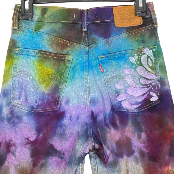 Levis Rib Cage Crop Flare Jeans Waist 26 Womens Size 2 XS Tie Dye Painted Levi’s - Picture 4 of 16
